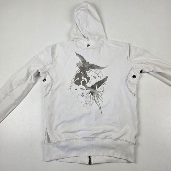 Max Mara Sportmax Code Hoodie Womens Medium White Full Zip Graphic Back Eyelet - Picture 10 of 14